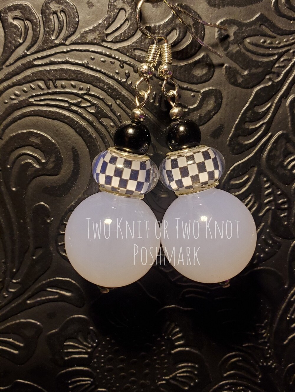 ⭐️ HANDMADE CHUNKY 20MM RETRO CHECKERED STATEMENT EARRINGS - TRANSLUCENT WHITE